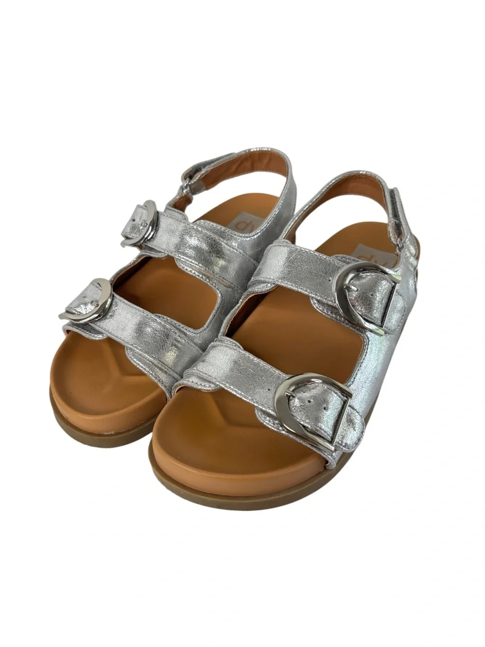 Dolce Vita Alameda Sandals Womens Sz 6.5 Metallic Silver Hook & Loop Ankle Strap